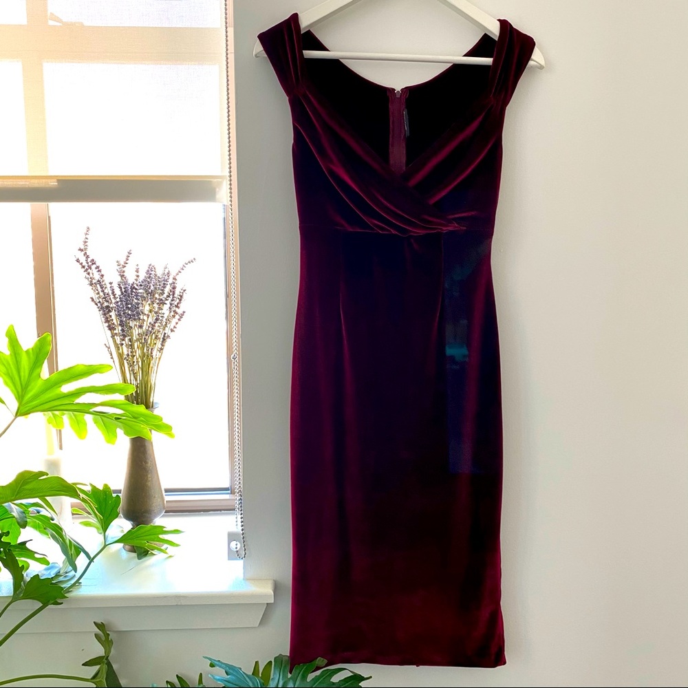 Red Wine Velvet like Cocktail Dress Size S